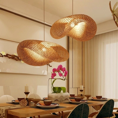 Southeast Asia Bamboo Woven Chandelier Tea House Furniture Creative Corridor Dining Room