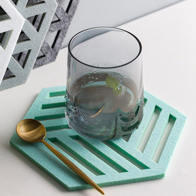Custom Hexagon Drink Cup Hollow Decorative Felt Coaster Set Fancy For Gift